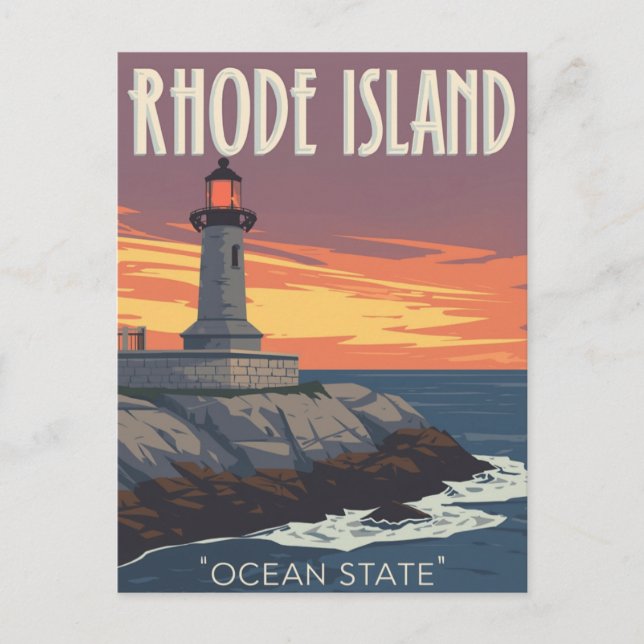 Rhode Island Lighthouse Sunset Postcard (Front)