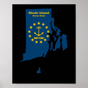 Rhode Island Map Flag Sticker  Poster