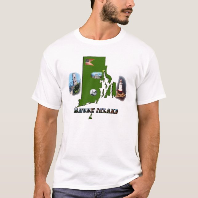 Rhode Island Map, Photos and Text T-Shirt (Front)