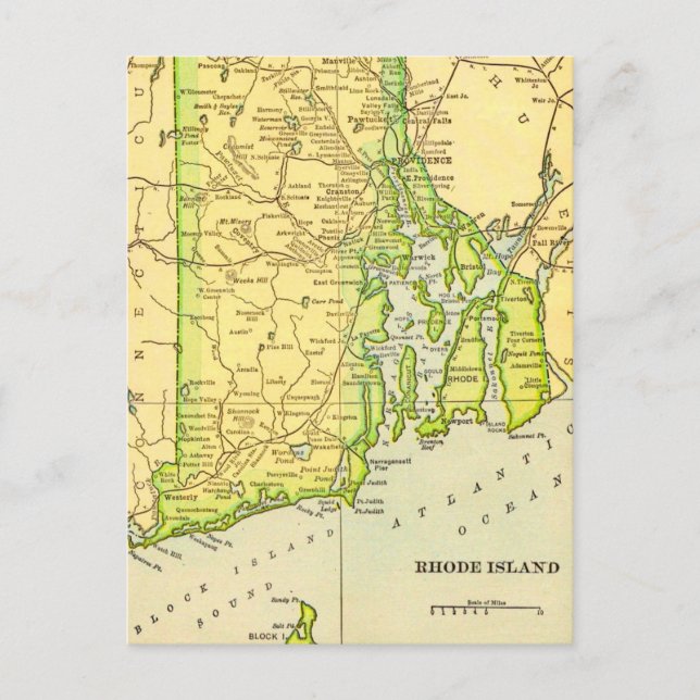Rhode Island Map Postcard (Front)