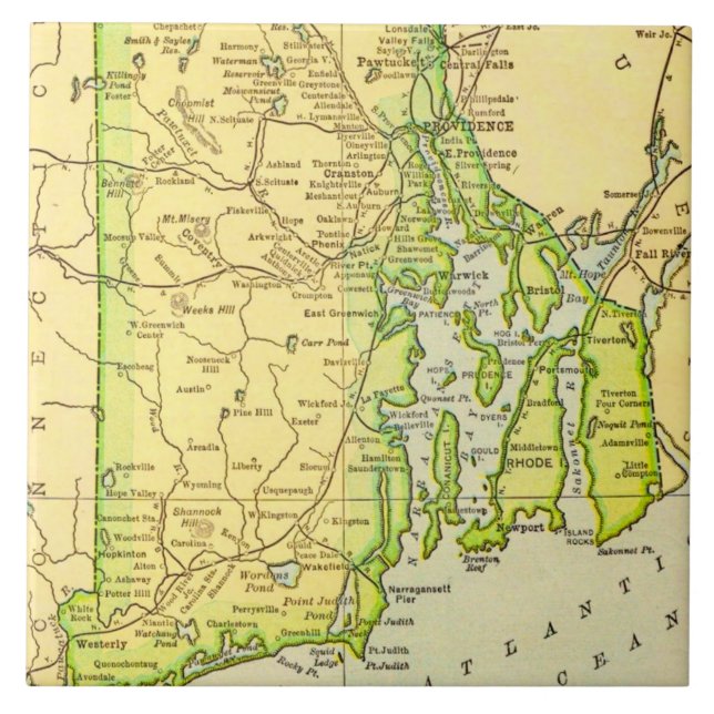 Rhode Island Map Postcard Tile (Front)