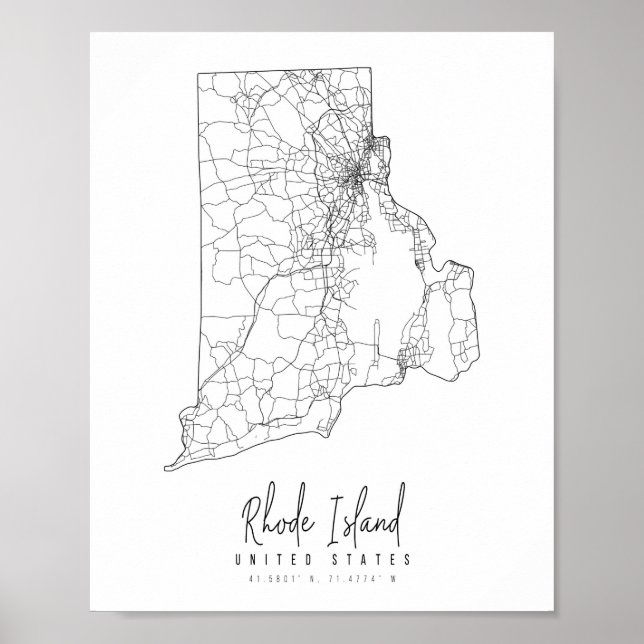 Rhode Island Minimal Street Map Poster (Front)