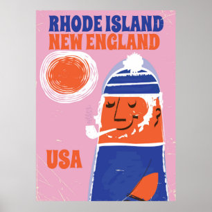 Rhode Island, New England fisherman vintage poster
