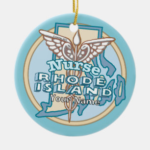 Rhode Island Nurse Caduceus  Ceramic Tree Decoration