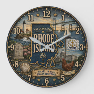 Rhode Island Ocean State Coastal Nautical  Large Clock