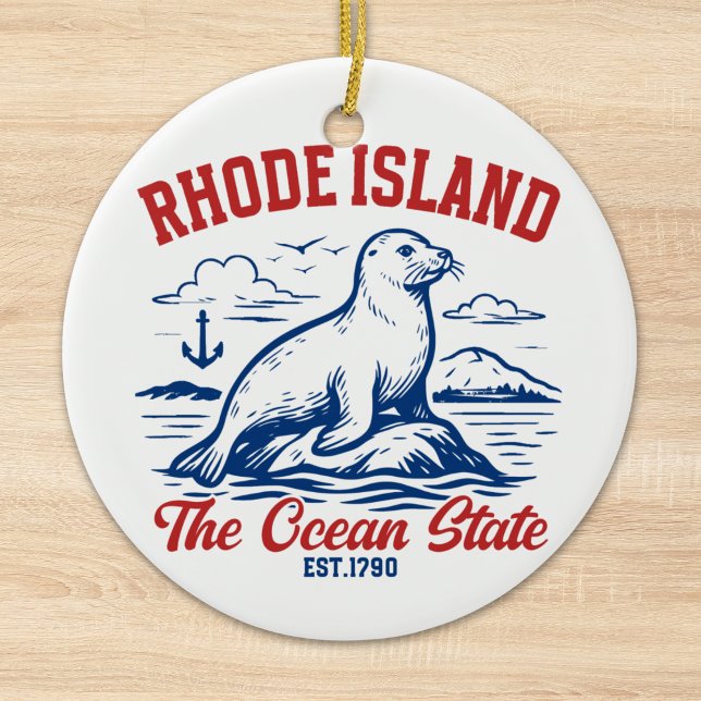 Rhode Island Ocean State Seal Design Ceramic Tree Decoration (Creator Uploaded)