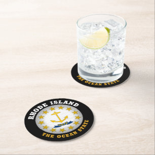 RHODE ISLAND OCEAN STATE STATE FLAG ROUND PAPER COASTER