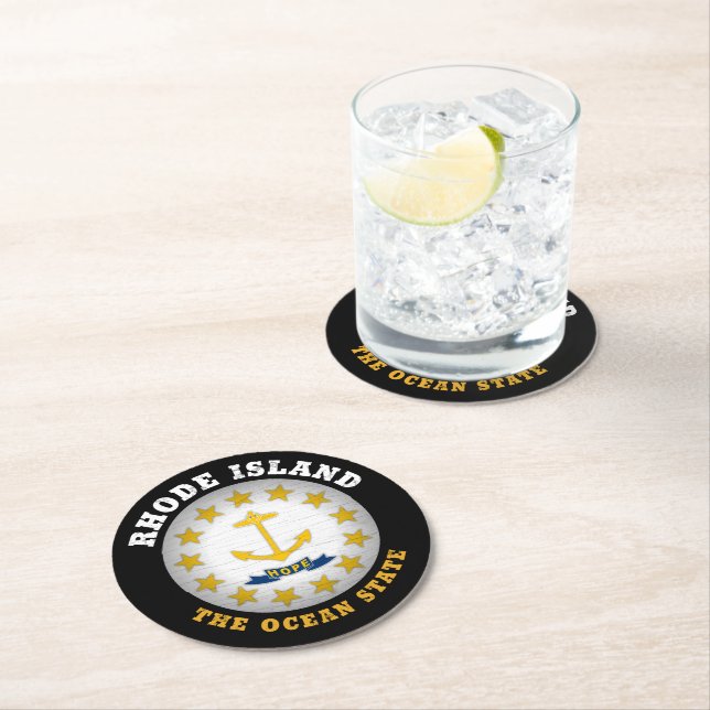 RHODE ISLAND OCEAN STATE STATE FLAG ROUND PAPER COASTER (Insitu)