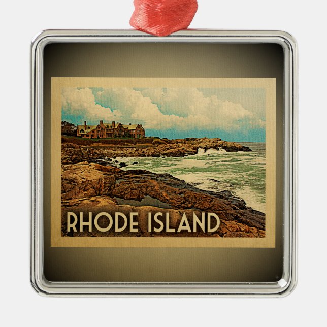 Rhode Island Ornament Vintage Travel (Front)
