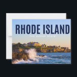 Rhode Island Postcard<br><div class="desc">A picturesque Rhode Island postcard showcasing crashing waves and elegant coastal mansions bathed in golden sunset light—perfectly capturing the charm of "The Ocean State."</div>