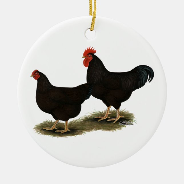 Rhode Island Red Bantams Ceramic Tree Decoration (Front)