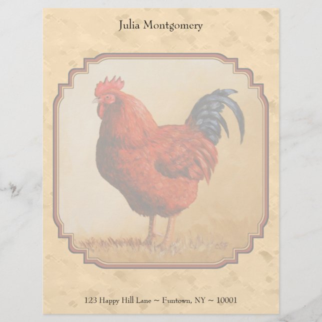 Rhode Island Red Chicken Beige Customized Letterhead (Front)