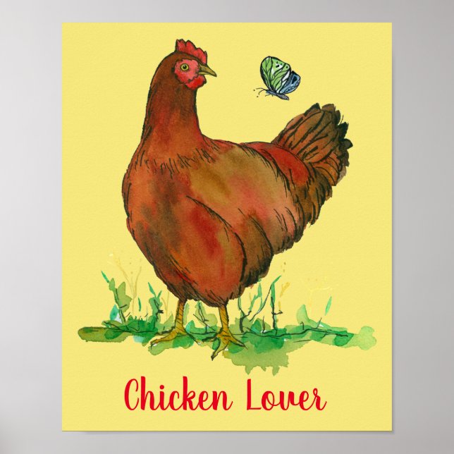 Rhode Island Red Chicken Lover Watercolor Poster (Front)