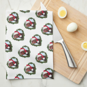 Rhode Island Red Chicken Wreath Christmas Tea Towel