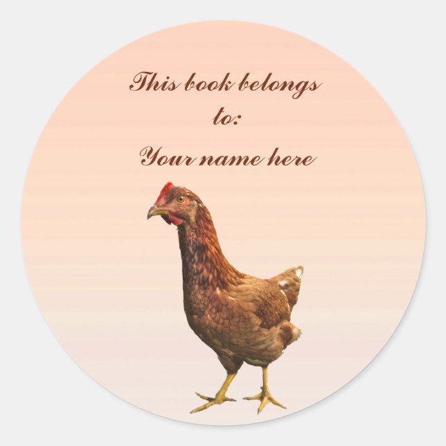 Rhode Island Red Hen Chicken Bookplate Classic Round Sticker (Front)