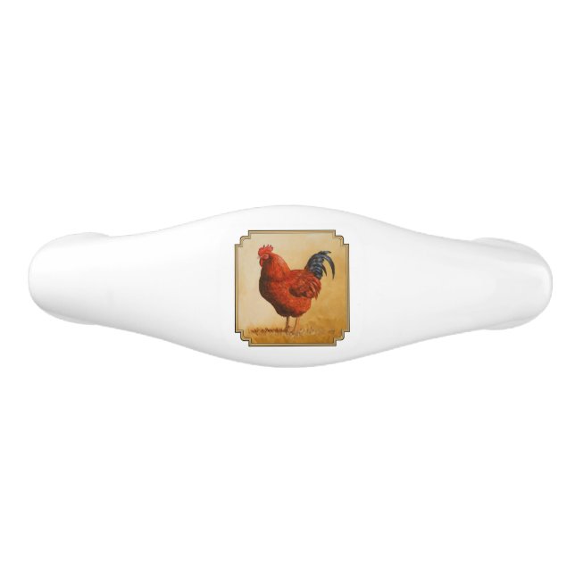 Rhode Island Red Rooster Chicken Ceramic Drawer Pull (Front)