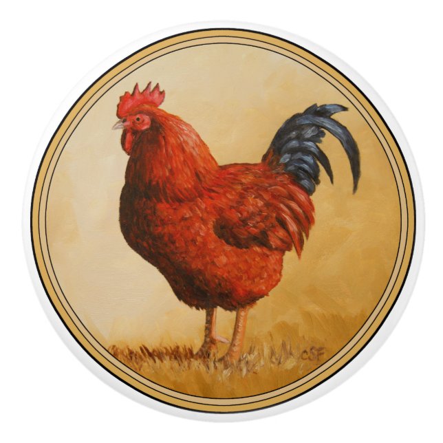 Rhode Island Red Rooster Chicken Ceramic Knob (Front)