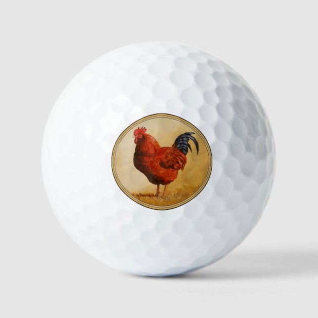 Rhode Island Red Rooster Chicken Golf Balls (Front)