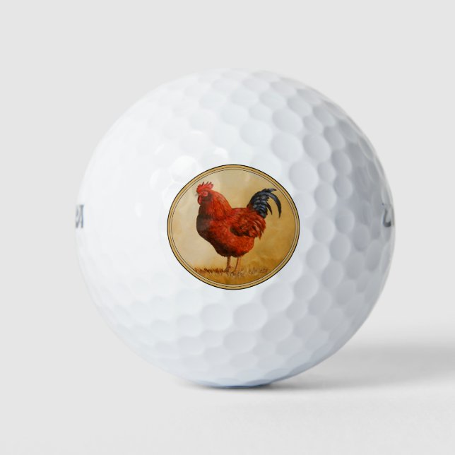 Rhode Island Red Rooster Chicken Golf Balls (Front)