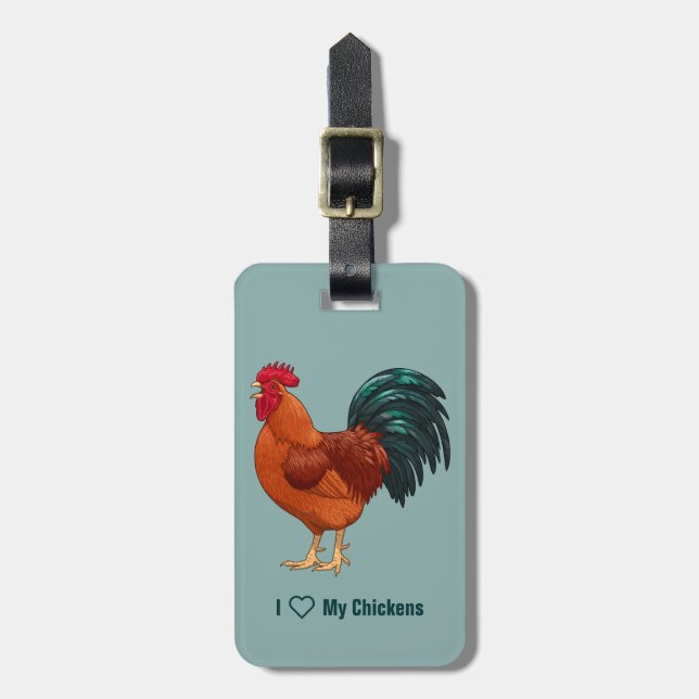 Rhode Island Red Rooster Crowing Luggage Tag (Front Vertical)