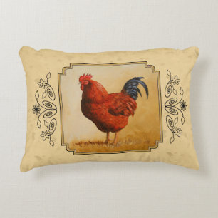 Rhode Island Red Rooster Yellow Background Decorative Cushion