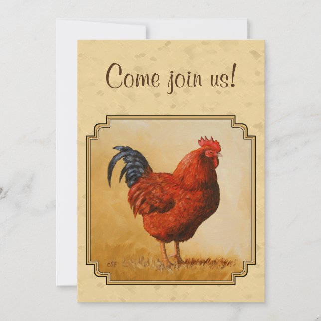 Rhode Island Red Rooster Yellow Background Invitation (Front)