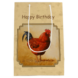 Rhode Island Red Rooster Yellow Background Medium Gift Bag