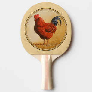Rhode Island Red Rooster Yellow Background Ping Pong Paddle