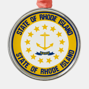 Rhode Island Round Emblem Metal Tree Decoration