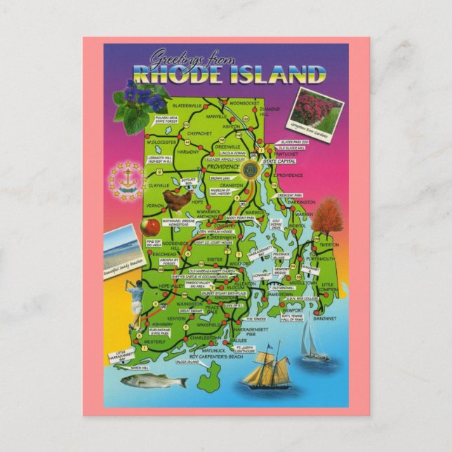 Rhode Island State Map Postcard (Front)