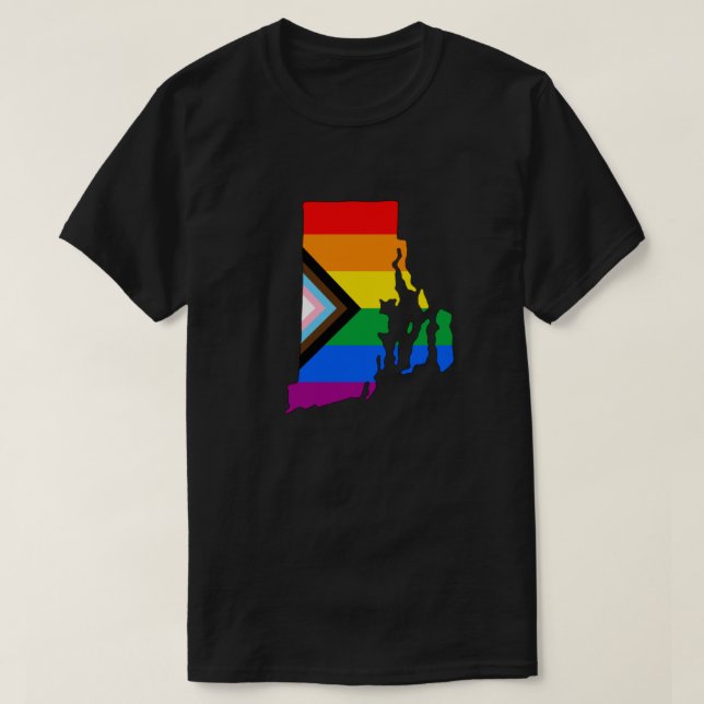 Rhode Island State Pride LGBTQ Progress Pride T-Shirt (Design Front)