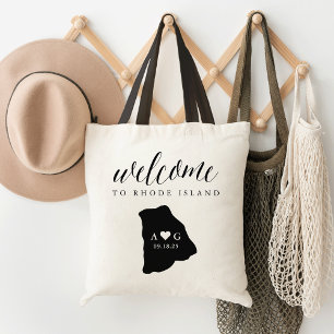 Rhode Island State Silhouette Wedding Welcome Tote Bag