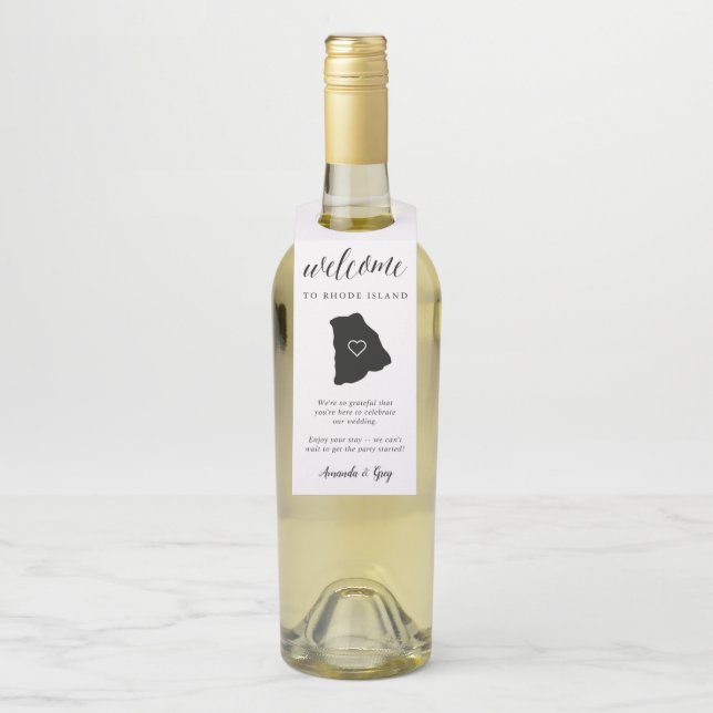 Rhode Island State Wedding Welcome Bottle Tag (On Bottle)