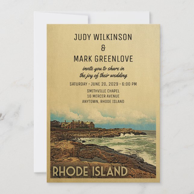 Rhode Island Wedding Invitation Vintage Retro (Front)