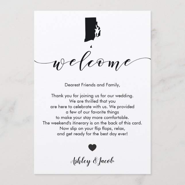 Rhode Island Wedding Welcome Letter & Itinerary Programme (Front)
