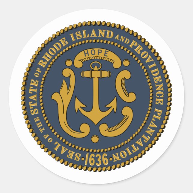 Rhode Islander Seal, Rhode Island Classic Round Sticker (Front)