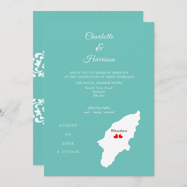 Rhodes Destination Wedding Invitation (Front/Back)