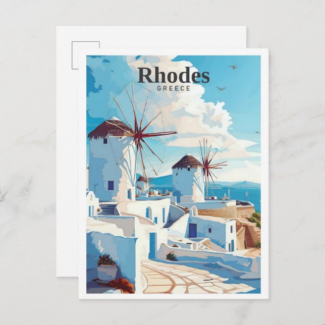 Rhodes Greece Art Vintage Travel  Postcard (Front/Back)