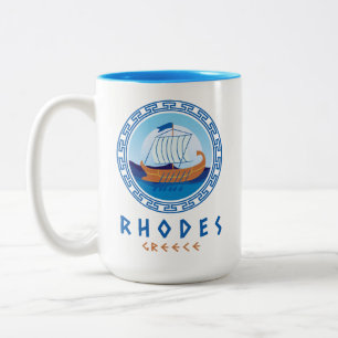 Rhodes, Greece Greek Ship Design Two-Tone Coffee Mug