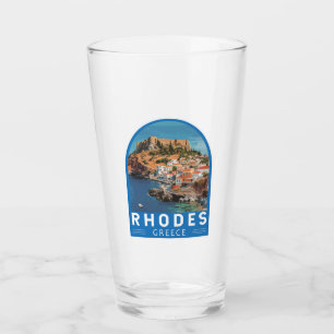 Rhodes Greece Illustration Travel Art Vintage Glass