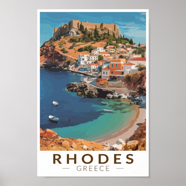 Rhodes Greece Illustration Travel Art Vintage Poster (Front)