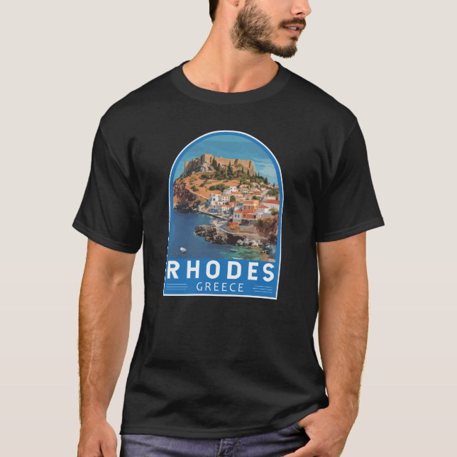 Rhodes Greece Illustration Travel Art Vintage T-Shirt (Front)