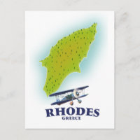 Rhodes, Greece island map travel poster.