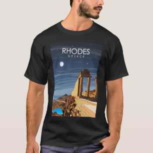 Rhodes Greece Island Travel Poster at Night T-Shirt