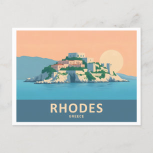 Rhodes Greece Pastel Travel - Mediaeval Old Town Postcard