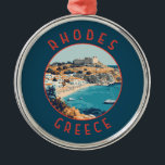 Rhodes Greece Retro Distressed Circle Metal Tree Decoration<br><div class="desc">Rhodes retro vector travel design. Rhodes,  the largest of Greece’s Dodecanese islands,  is known for its beach resorts,  and ancient ruins.</div>