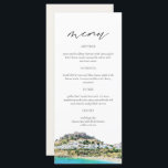 RHODES Greece Skyline Watercolor Wedding Menu Card<br><div class="desc">This menu features a watercolor painting of the Rhodes,  Greece coastline paired with a simple font combination. This menu is perfect for your destination or adventure themed wedding or event.</div>