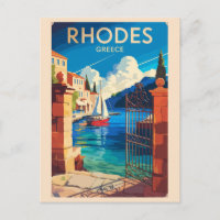 Rhodes Greece Travel Art Vintage