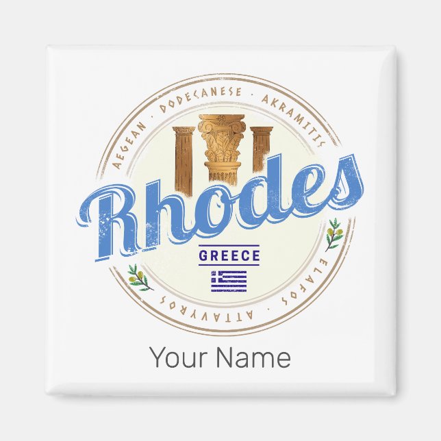 Rhodes Greece Vintage Island Aegean Souvenir Magnet (Front)