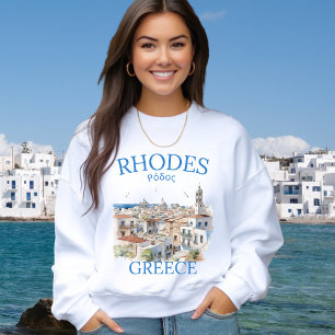 Rhodes Greece Watercolor – Cozy Greek Island Sweatshirt